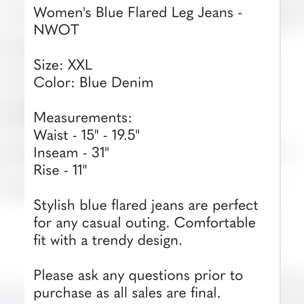 Women's Blue Flared Leg Jeans - NWOT - Picture 7 of 8
